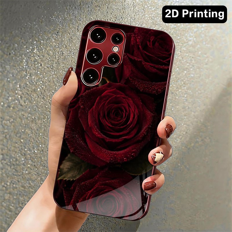 Glass phone case with dark red - đánh giá và giá Samsung Galaxy S24